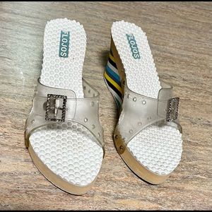 FloJo’s slip on wedge sandals